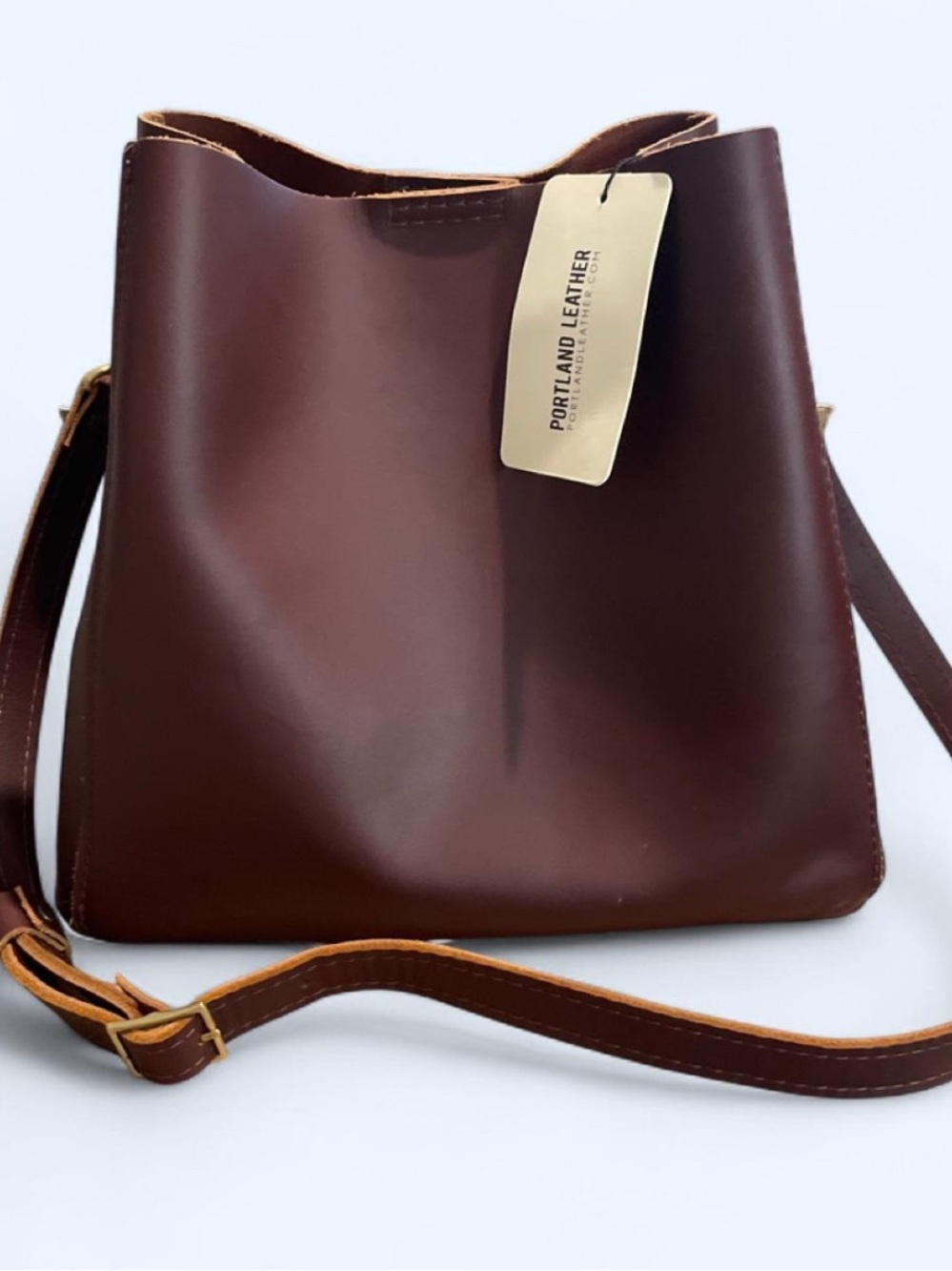 Portland Leather Cognac Butterfly Bucket Crossbody Bag
